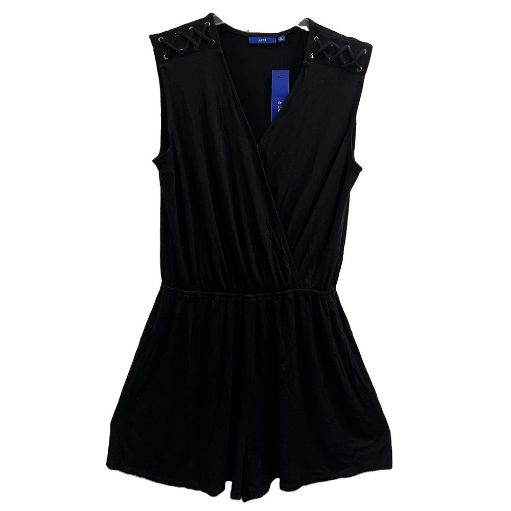 Apt 9 Women's Large Black Tie Sleeveless Faux Wrap‎ Romper NEW!